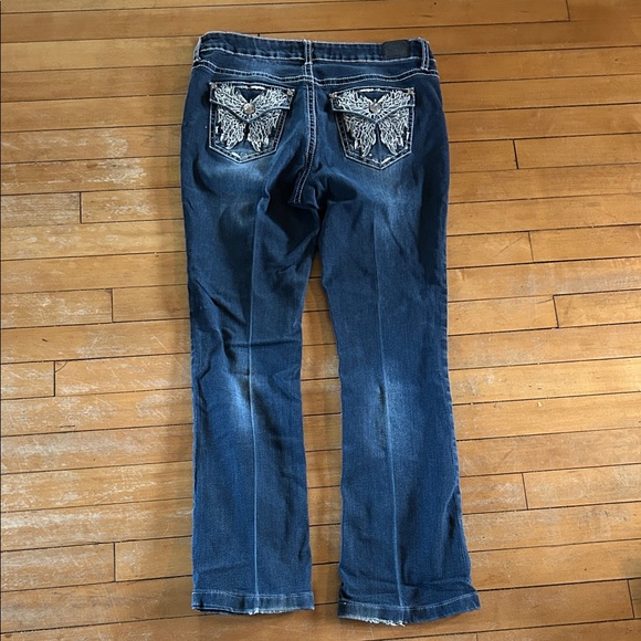 Love Indigo Denim - Love Indigo Blue Straight Leg Jeans with Embellished Pockets